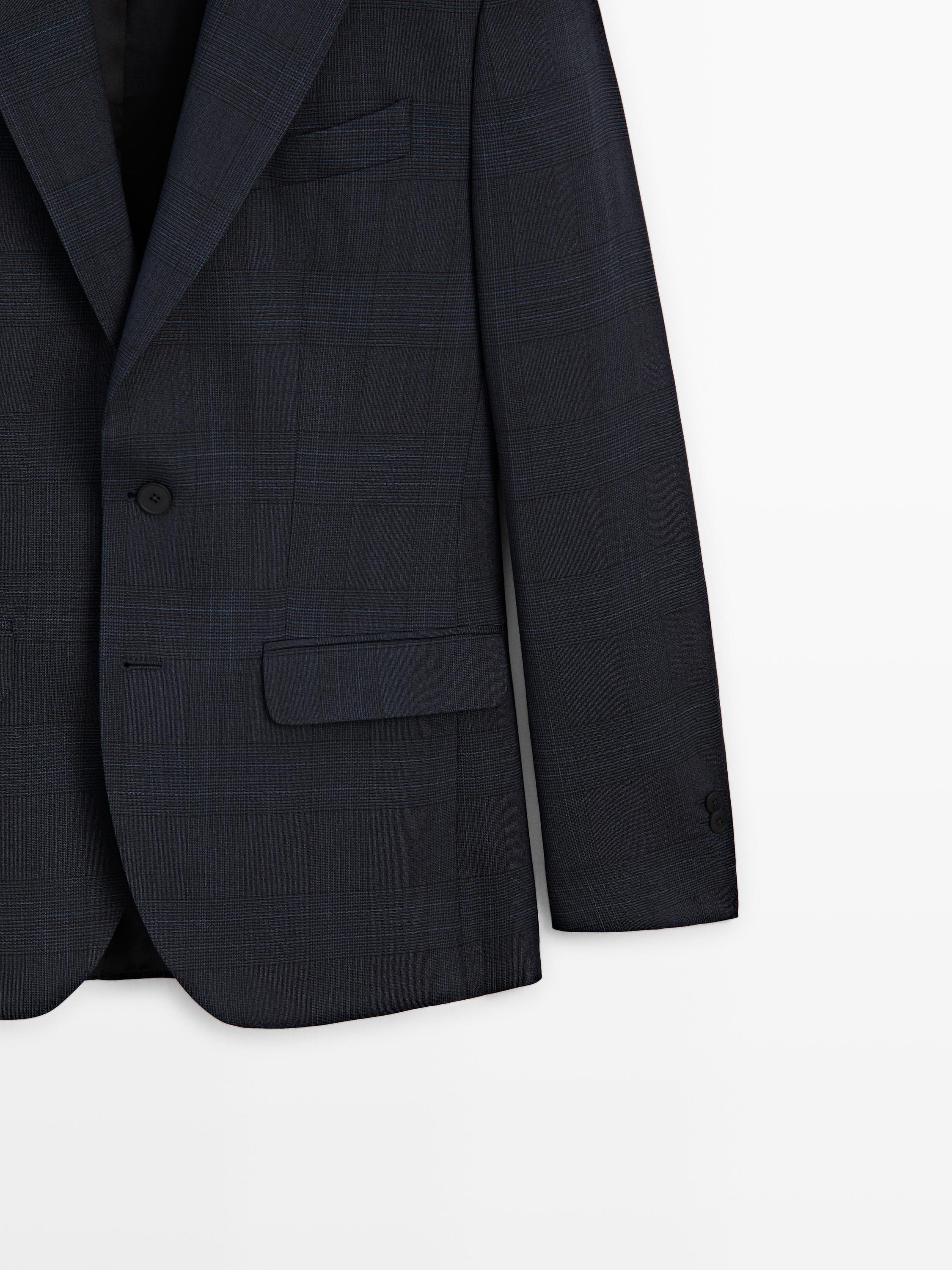 Cool wool blend check suit blazer